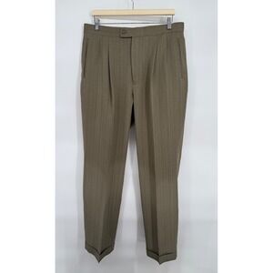 Louis Raphael Tailored Pleated Striped Dress Pants Men 34x32 Khaki Tan